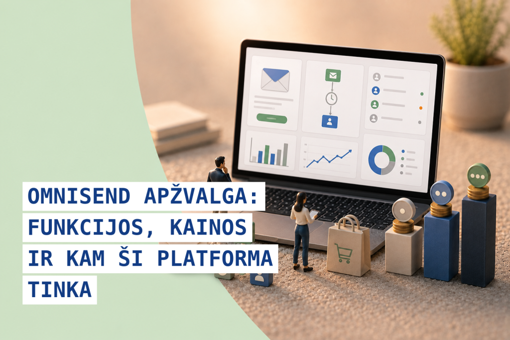 Omnisend email marketing platformos funkcijų ir kainodaros apžvalga e. prekybos verslui.
