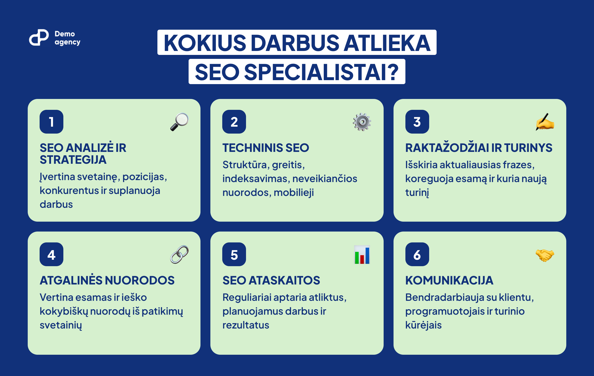 Pagrindiniai darbai, kuriuos atlieka SEO specialistai